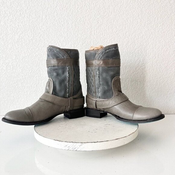 NEW Lane Boots Womens Gray Leather Canvas Mid-Calf Western Moto Style Zip Size 8 - Picture 8 of 13